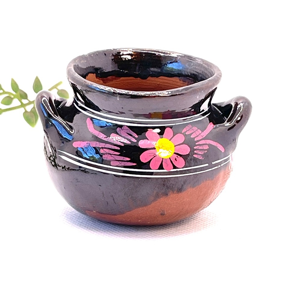 Miniature Mexican Clay Pots Hand-Painted Floral Folk Art set of 2 - Picture 10 of 11
